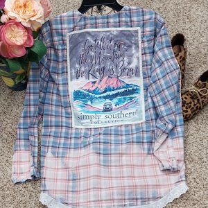 1900 Size XL American Eagle Blue and Orange Upcycled Button Down Shirt.